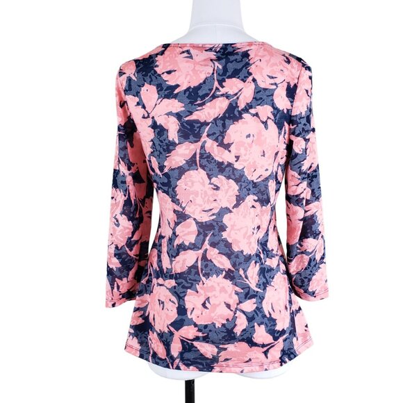 INC International Lightweight Semi Sheer Size L Top Navy Coral Pink, Runs Small - Picture 4 of 8